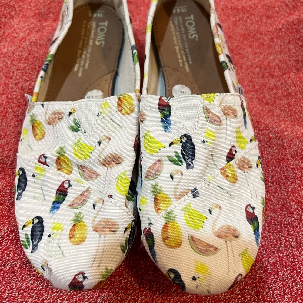 TOMS Colorful Bird and Fruit Canvas Slip-Ons